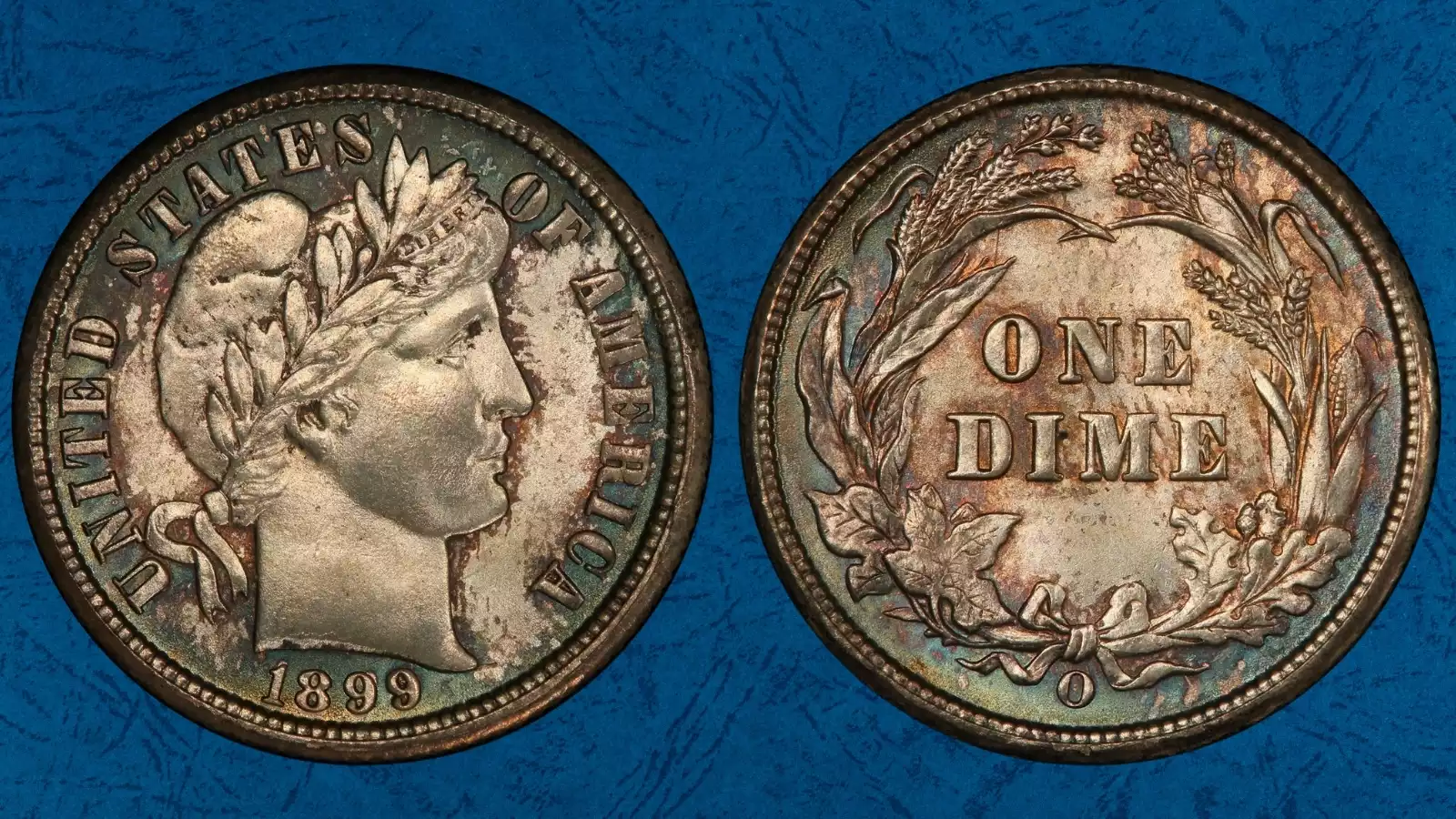 Comparison of normal 1899-O mint mark (left) versus 1899-O RPM FS-501 showing secondary O impression offset north (right)